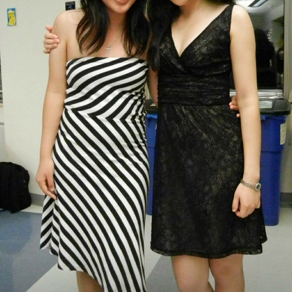XDONATEDX Black lace over silver dress